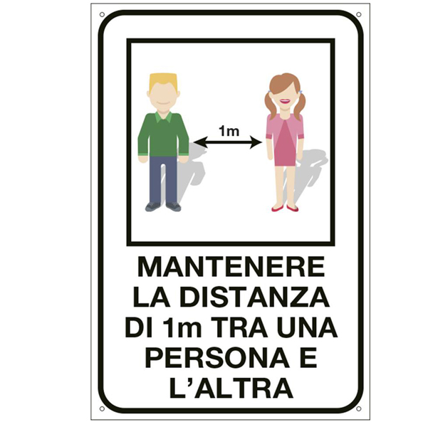 Cartello alluminio 12x18cm ''MANTENERE LA DISTANZA DI 1 METRO''
