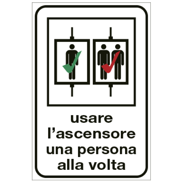 Cartello alluminio 12x18cm ''USARE L'ASCENSORE UNA PERSONA ALLA VOLTA''