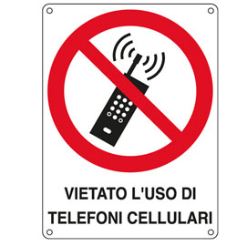 CARTELLO ALLUMINIO 16,6x23,3cm 'VIETATO L'USO DI TELEFONI CELLULARI'