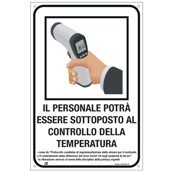 Cartello alluminio 20X30cm ''CONTROLLO TEMPERATURA DEL PERSONALE''