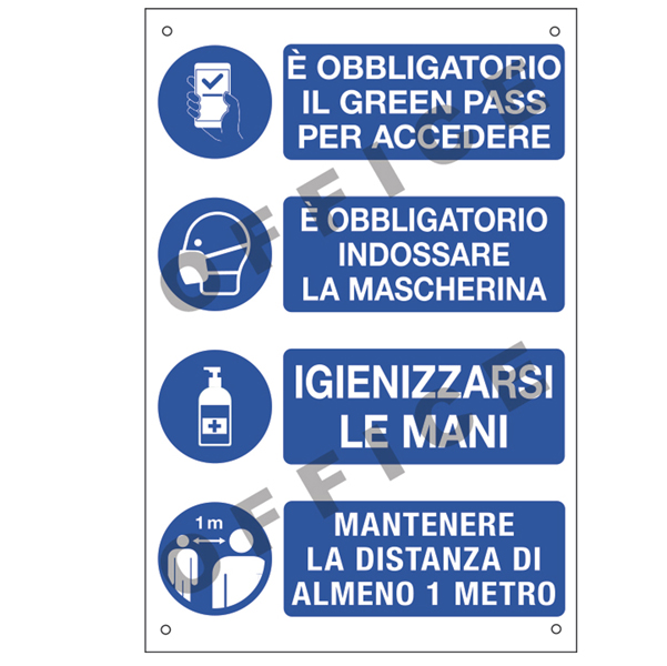 Cartello alluminio 20X30cm ''E' OBBLIGATORIO IL GREEN PASS''