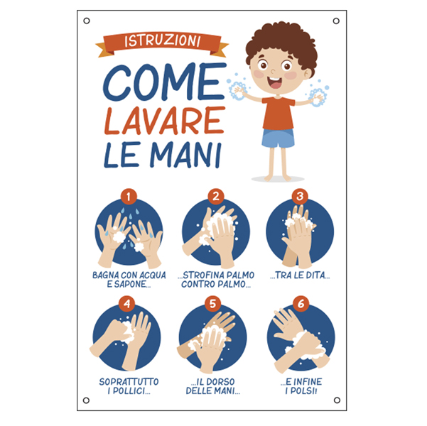 Cartello alluminio 20x30cm Istruzioni come lavare le mani per bambini