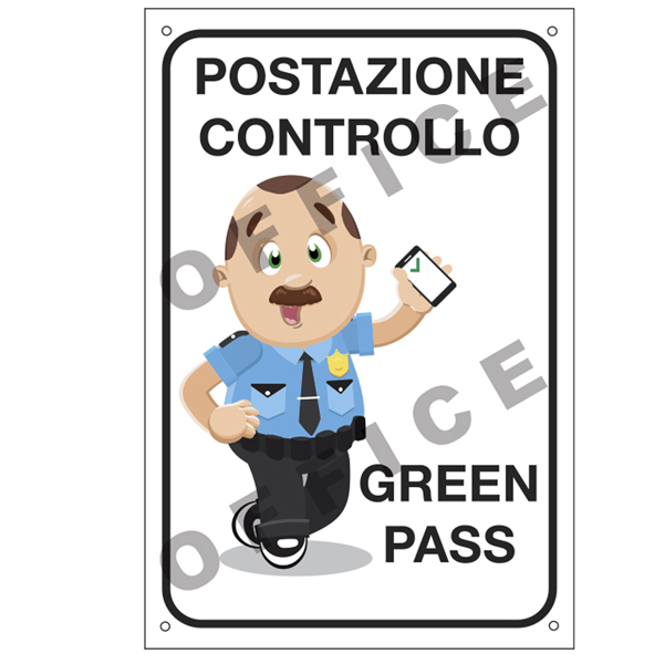 Cartello alluminio 20X30cm ''POSTAZIONE CONTROLLO GREEN PASS''