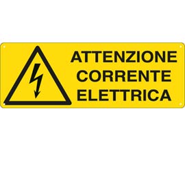 CARTELLO ALLUMINIO 35x12,5cm 'ATTENZIONE CORRENTE ELETTRICA'