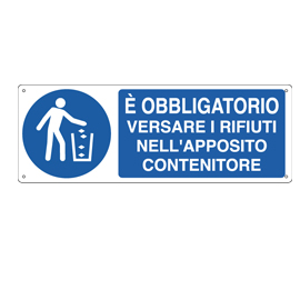 CARTELLO ALLUMINIO 35x12,5cm 'E' obbligatorio versare i rifiuti...'