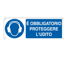 CARTELLO ALLUMINIO 35x12,5cm 'E' obligatorio proteggere l'udito''