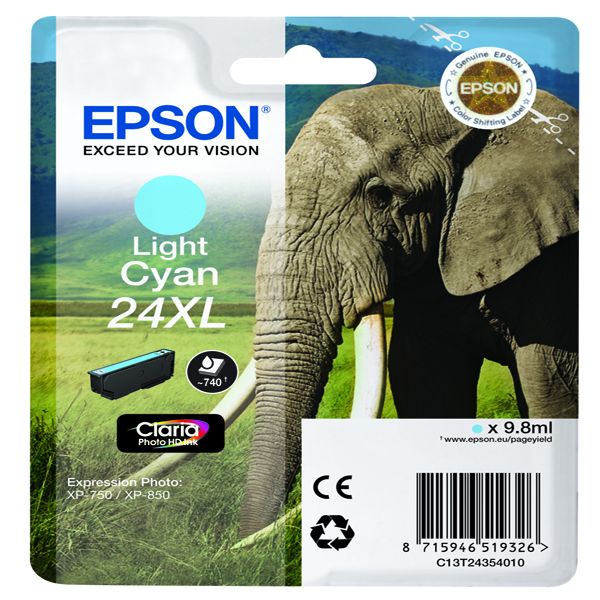 CARTUCCIA CIANO-CHIARO CLARIA PHOTO HD SERIE 24XL ELEFANTE