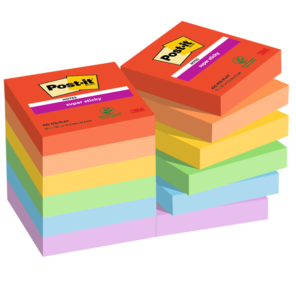 Cf. 12pz blocco 90fg. Post-it® Super Sticky 47,6x47,6mm 622-12SS-PLAY Playful