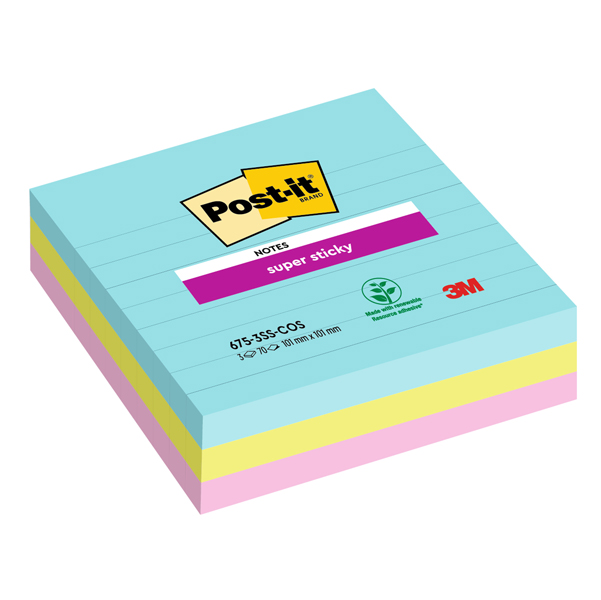 Cf. 3pz blocco 70fg. Post-it® Super Sticky 101x101mm righe COSMIC 675-3SS-COS