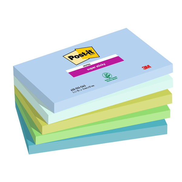Cf. 5pz blocco 90fg. Post-it® Super Sticky 76x127mm 655-5SS- OAS Oasis