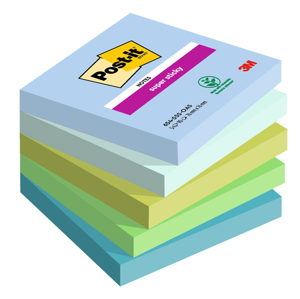 Cf. 5pz blocco 90fg. Post-it® Super Sticky 76x76mm 654-5SS-OAS Oasis