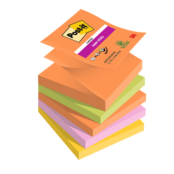 Cf. 5pz blocco 90foglietti Post-it® Super Sticky Z-Notes 76x76mm R330-5SS-BOOS