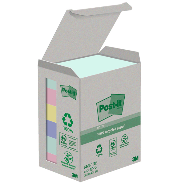 Cf. 6pz blocco 100fg. Post-it® Notes Green 38x51mm 653-1GB NATURAL