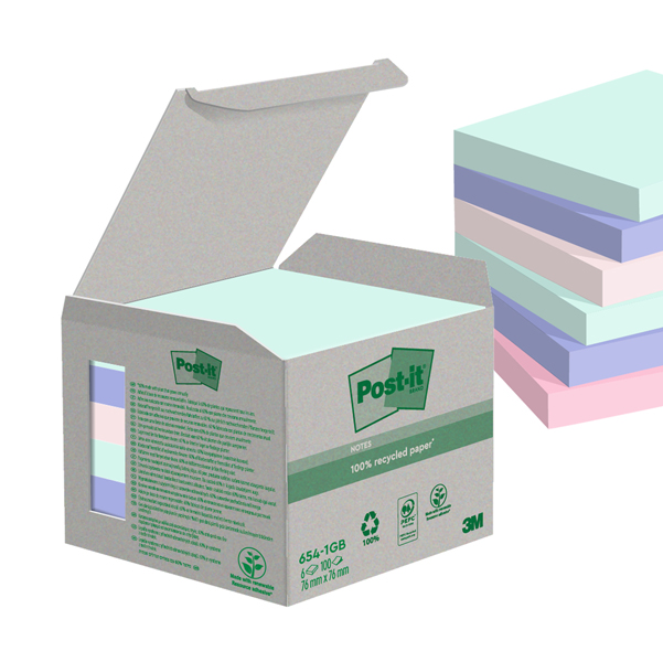 Cf. 6pz blocco 100fg. Post-it® Notes Green 76x76mm 654-1GB NATURAL