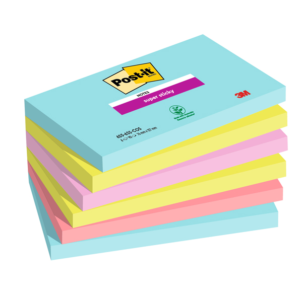 Cf. 6pz blocco 90foglietti Post-it® Super Sticky 76x127mm 655-6SS-COS Cosmic