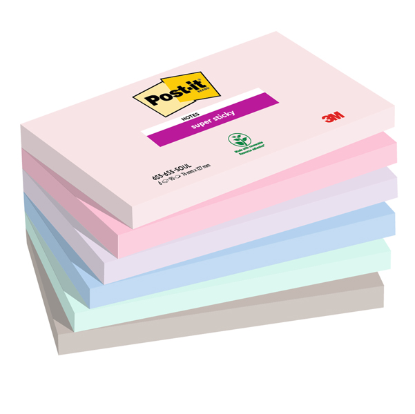 Cf. 6pz blocco 90foglietti Post-it® Super Sticky 76x127mm 655-6SS-SOUL Soulful