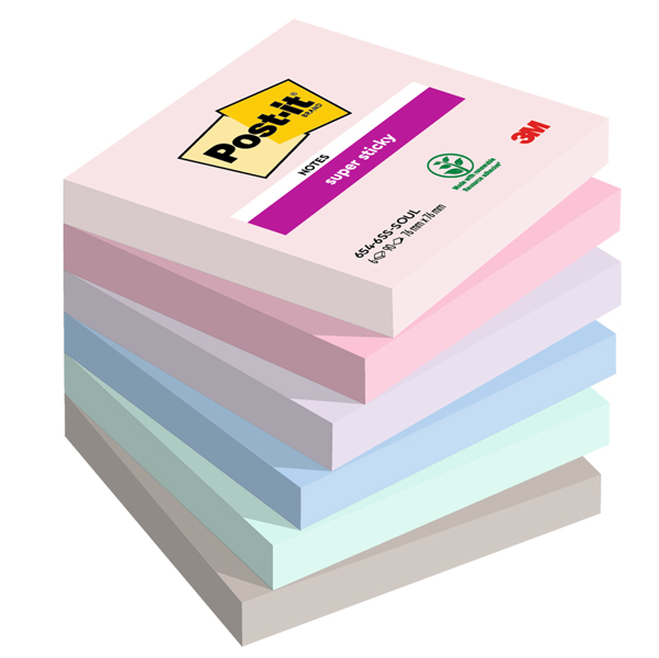 Cf. 6pz blocco 90foglietti Post-it® Super Sticky 76x76mm 654-6SS-SOUL Soulful