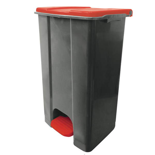 Contenitore mobile a pedale in plastica riciclata Ecoconti 80lt grigio e rosso