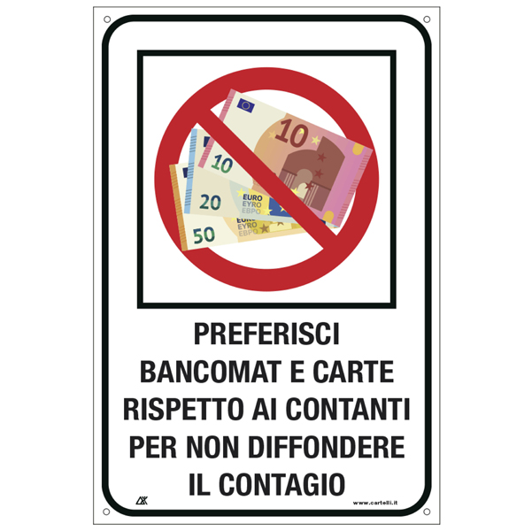 Etichetta 20x30cm ''PREFERISCI BANCOMAT E CARTE''