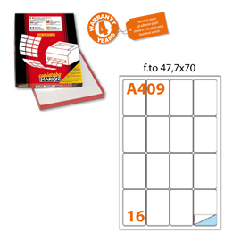 Etichetta adesiva A/409 bianca 100fg A4 47,7X70mm (16eti/fg Markin