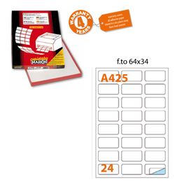 Etichetta adesiva A/425 bianca 100fg A4 64x34mm (24eti/fg Markin