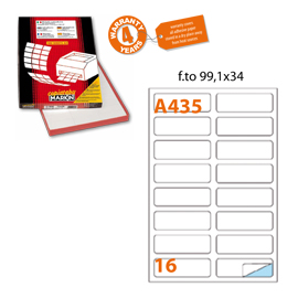 Etichetta adesiva A/435 bianca 100fg A4 99,1x34mm (16eti/fg Markin