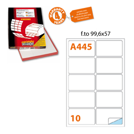 Etichetta adesiva A/445 bianca 100fg A4 99,6x57mm (10eti/fg Markin
