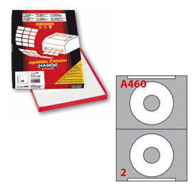 Etichetta adesiva A/460 bianca 100fg A4 x CD D114,5mm foro 41mm (2et/fg) Markin