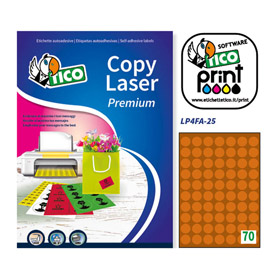 Etichetta adesiva arancio fluo 70fg A4 tonda D25mm (70et/fg Tico