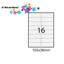 Etichetta adesiva bianca 100fg A4 105x36mm (16et/fg STARLINE