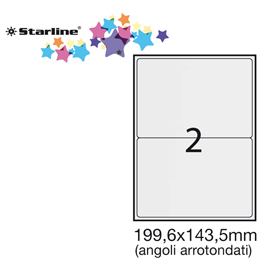 Etichetta adesiva bianca 100fg A4 199,6x143,5mm (2et/fg angoli tondi STARLINE
