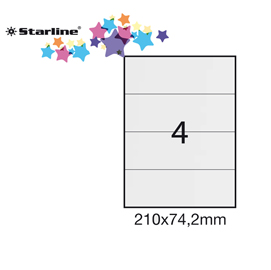 Etichetta adesiva bianca 100fg A4 210x74,2mm (4et/fg STARLINE
