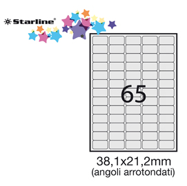 Etichetta adesiva bianca 100fg A4 38,1x21,2mm (65et/fg angoli tondi STARLINE