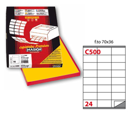 Etichetta adesiva C/500 giallo 100fg A4 70x36mm (24et/fg Markin