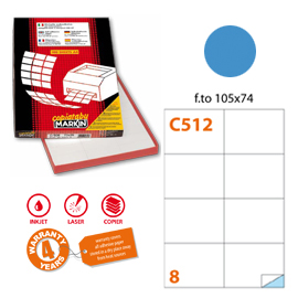 Etichetta adesiva C/512 blu 100fg A4 105x74,25mm (8et/fg Markin