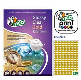 Etichetta adesiva GL4 ovale oro satinata 100fg A4 22x16mm (120et/fg Tico