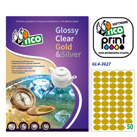Etichetta adesiva GL4 ovale oro satinata 100fg A4 36x27mm (50et/fg Tico
