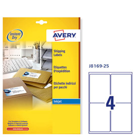 Etichetta adesiva J8169 bianca 25fg A4 99,1x139mm (4et/fg inkjet Avery