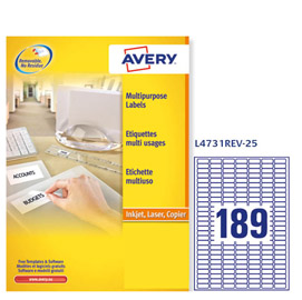 Etichetta adesiva L4731REV bianca rimovibili 25fg A4 25,4x10mm (189et/fg laser