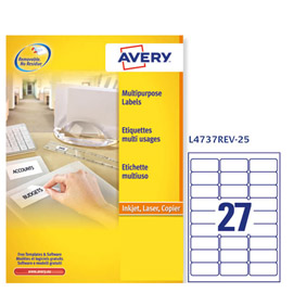 Etichetta adesiva L4737REV bianca rimovibili 25fg A4 63,5x29,6mm (27et/f laser