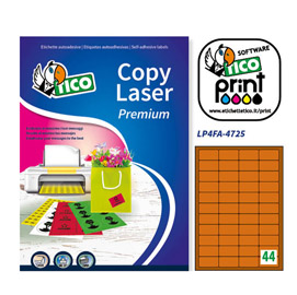 Etichetta adesiva LP4F arancio fluo 70fg A4 47,5x25,5mm (44et/fg Tico
