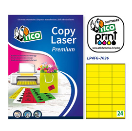 Etichetta adesiva LP4F giallo fluo 70fg A4 70x36mm (24et/fg Tico