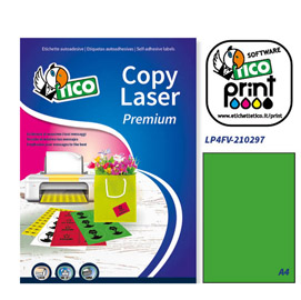 Etichetta adesiva LP4F verde fluo 70fg A4 210x297mm (1et/fg Tico