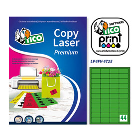 Etichetta adesiva LP4F verde fluo 70fg A4 47,5x25,5mm (44et/fg Tico