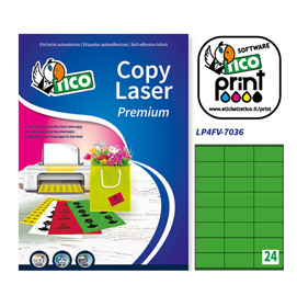 Etichetta adesiva LP4F verde fluo 70fg A4 70x36mm (24et/fg Tico