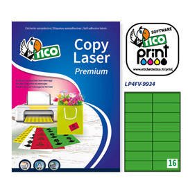 Etichetta adesiva LP4F verde fluo 70fg A4 99,1x34mm (16et/fg Tico