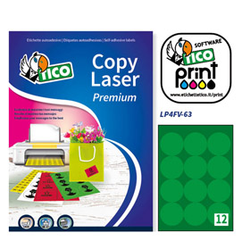 Etichetta adesiva LP4F verde fluo 70fg A4 tonda D63,5mm (12et/fg Tico