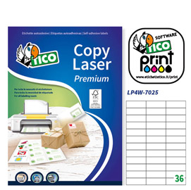 Etichetta adesiva LP4W bianca 100fg A4 70x25mm (36et/fg Laser Tico