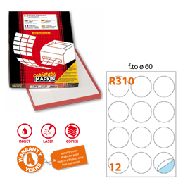 Etichetta adesiva R/310 bianca 100fg A4 tonda D60mm (12et/fg Markin