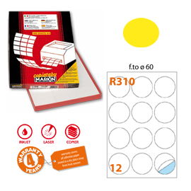 Etichetta adesiva R/310 giallo fluo 100fg A4 tonda D60mm (12et/fg Markin